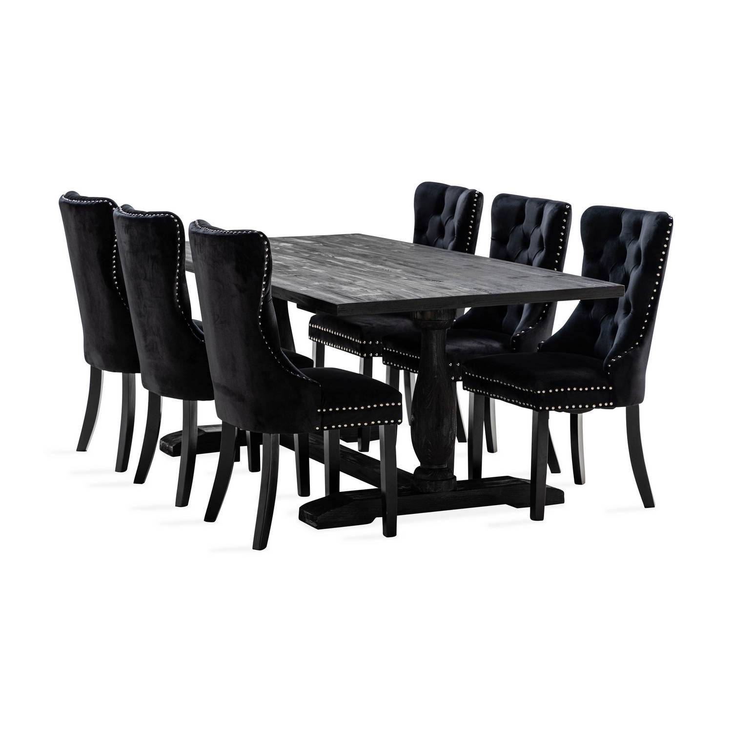 Matgrupp Bloomington Dijon Rektangulärt Matbord 200 cmmed 6 Bergviken Matstol Sammet