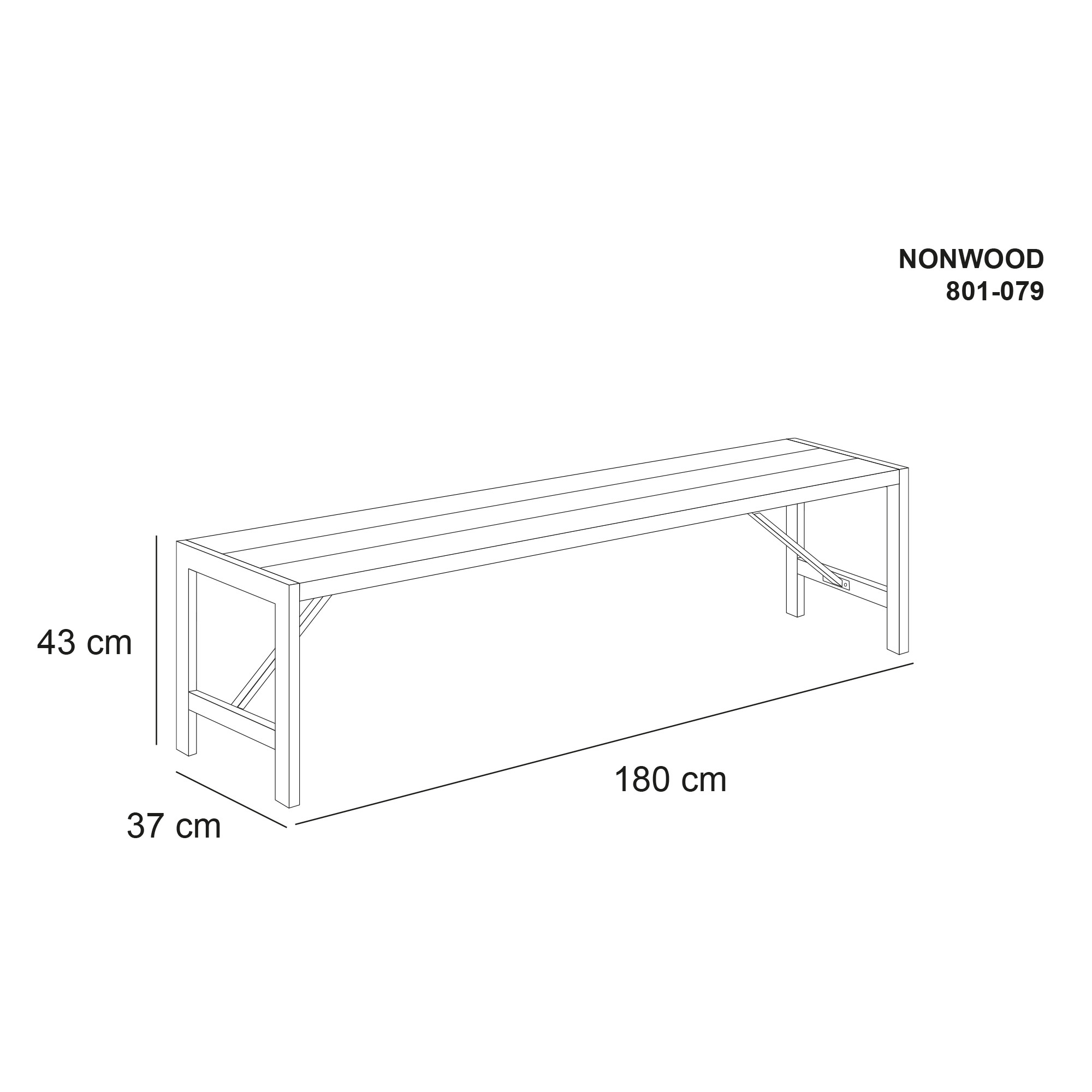 Bänk HORTUS Nonwood Antracit H-Modell 180 cm Galvaniserad Ram
