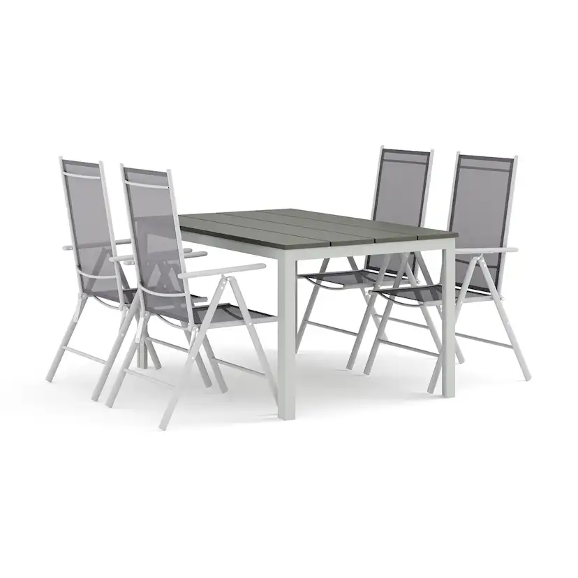 Trädgårdsgrupp Comfort Garden Tunis utomhus matgrupp 140x90 cm med 4 Maggie positionsstolar