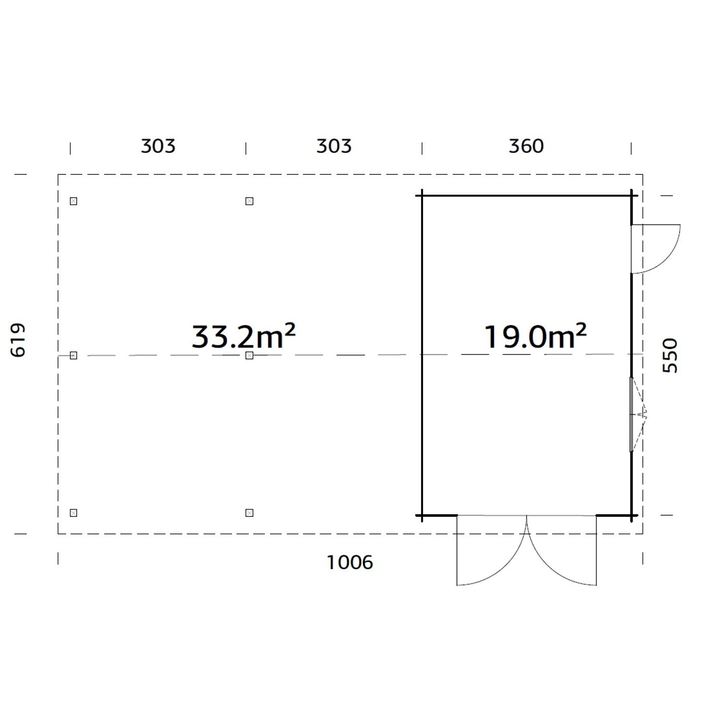 Roger 19,0+33,2 m2 with wooden gate BNDIP Impregnerad brun