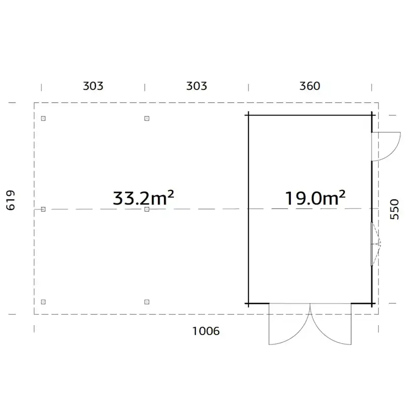 Roger 19,0+33,2 m2 with wooden gate BNDIP Impregnerad brun