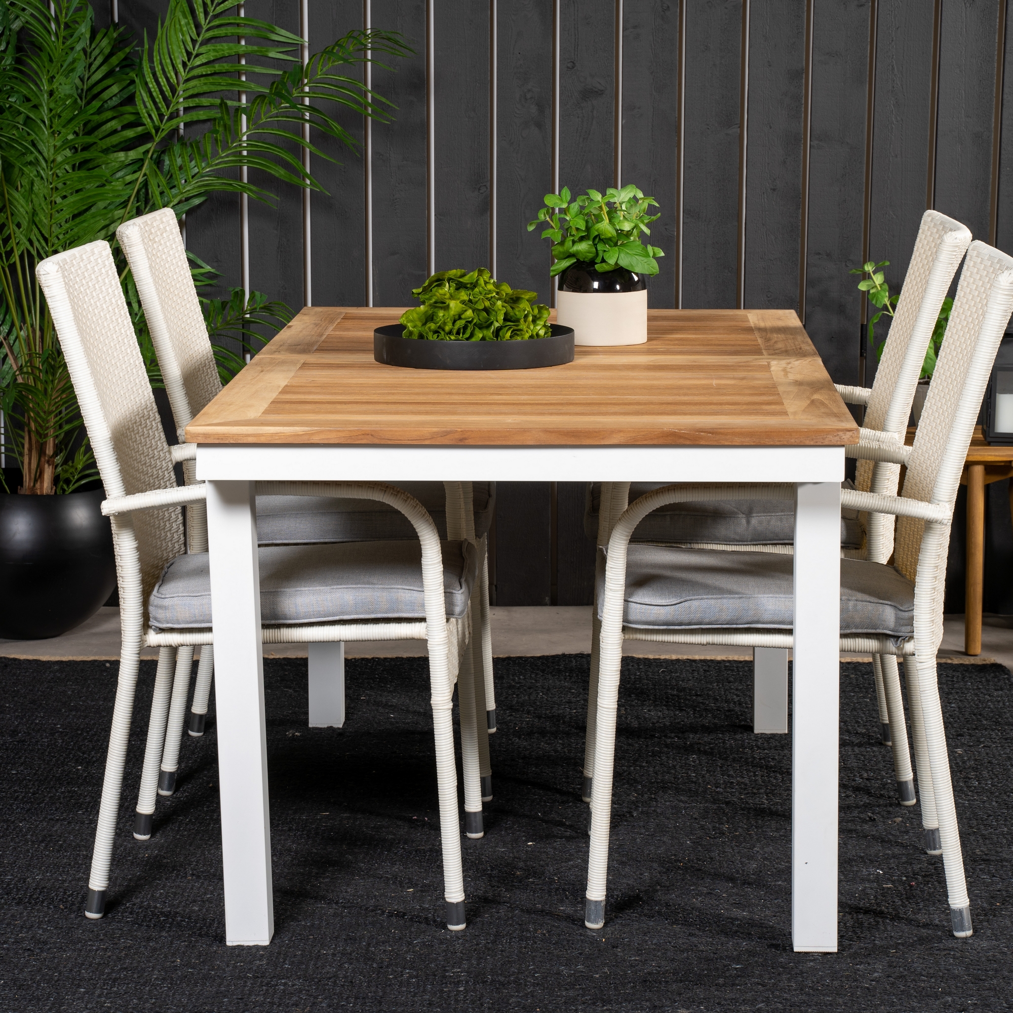 Panama Dining Table 160/240*90 - White Alu / Teak+Anna Arm C Vit/Natur, Blanka Ben
