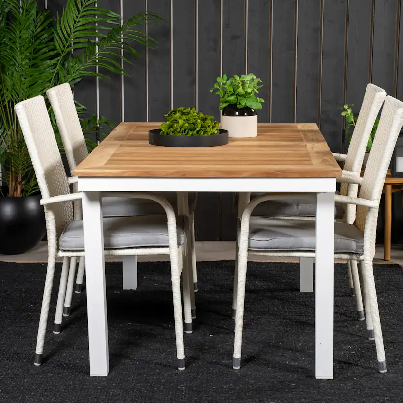 Panama Dining Table 160/240*90 - White Alu / Teak+Anna Arm C Vit/Natur, Blanka Ben