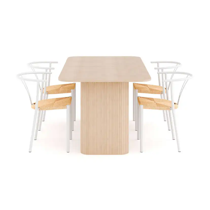 Matgrupp Bark Kopparbo Rektangulärt Matbord 180-240 cm Förlängningsbartt med 4 Elysia Matstol