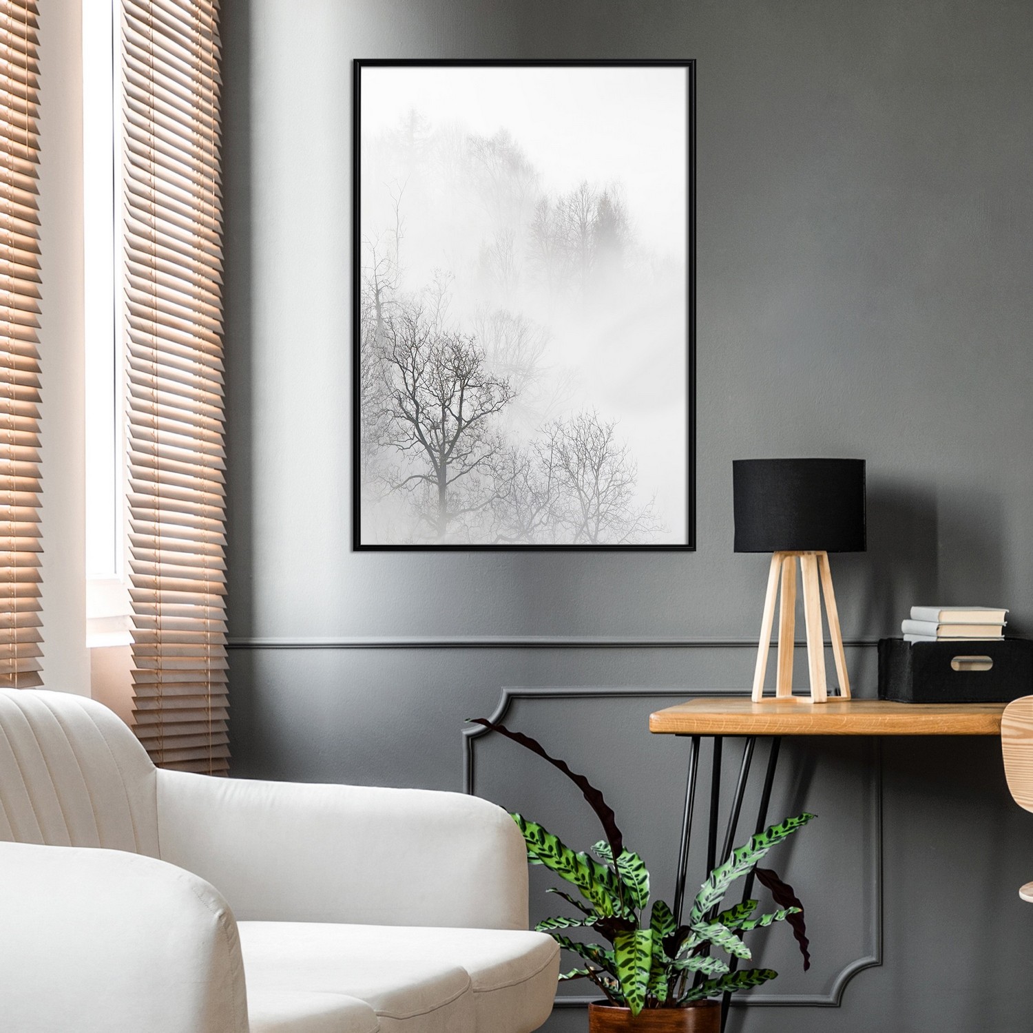 Affisch - Trees In The Fog [Poster] 20x30 Svart ram, 20x30 cm