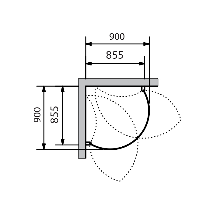 Duschhörna Cirkel 90x90, Klarglas, Matt profil 900x900 mm, Matt aluminium, Klarglas