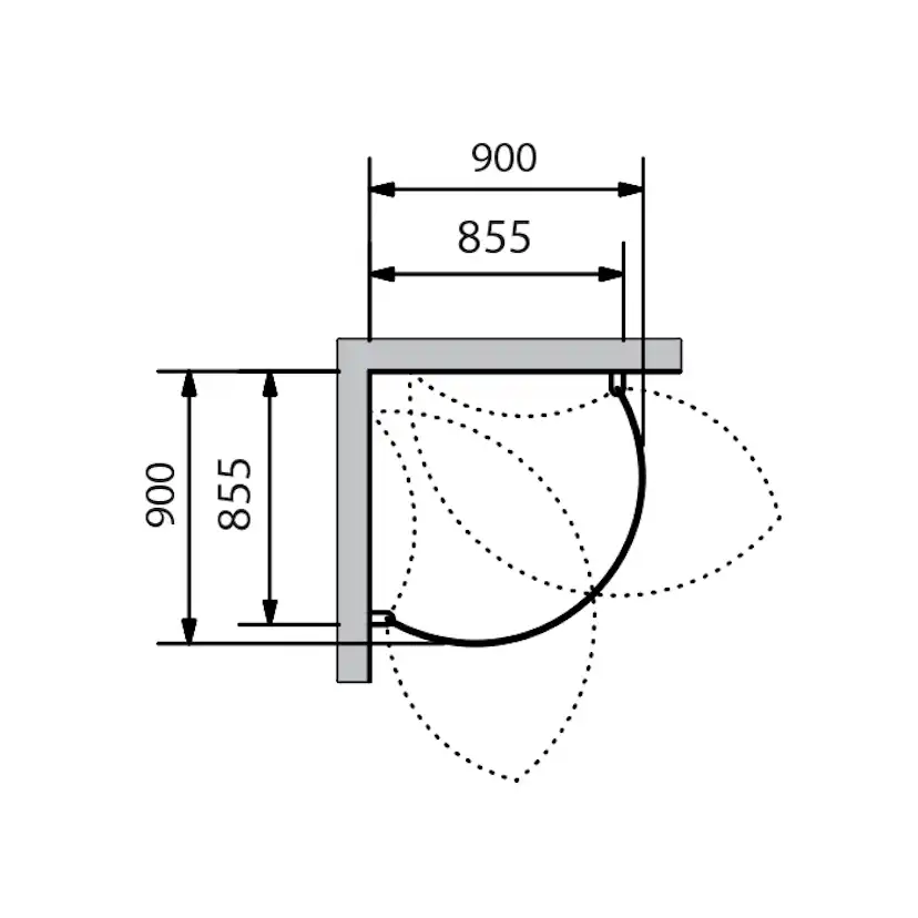 Duschhörna Cirkel 90x90, Klarglas, Matt profil 900x900 mm, Matt aluminium, Klarglas