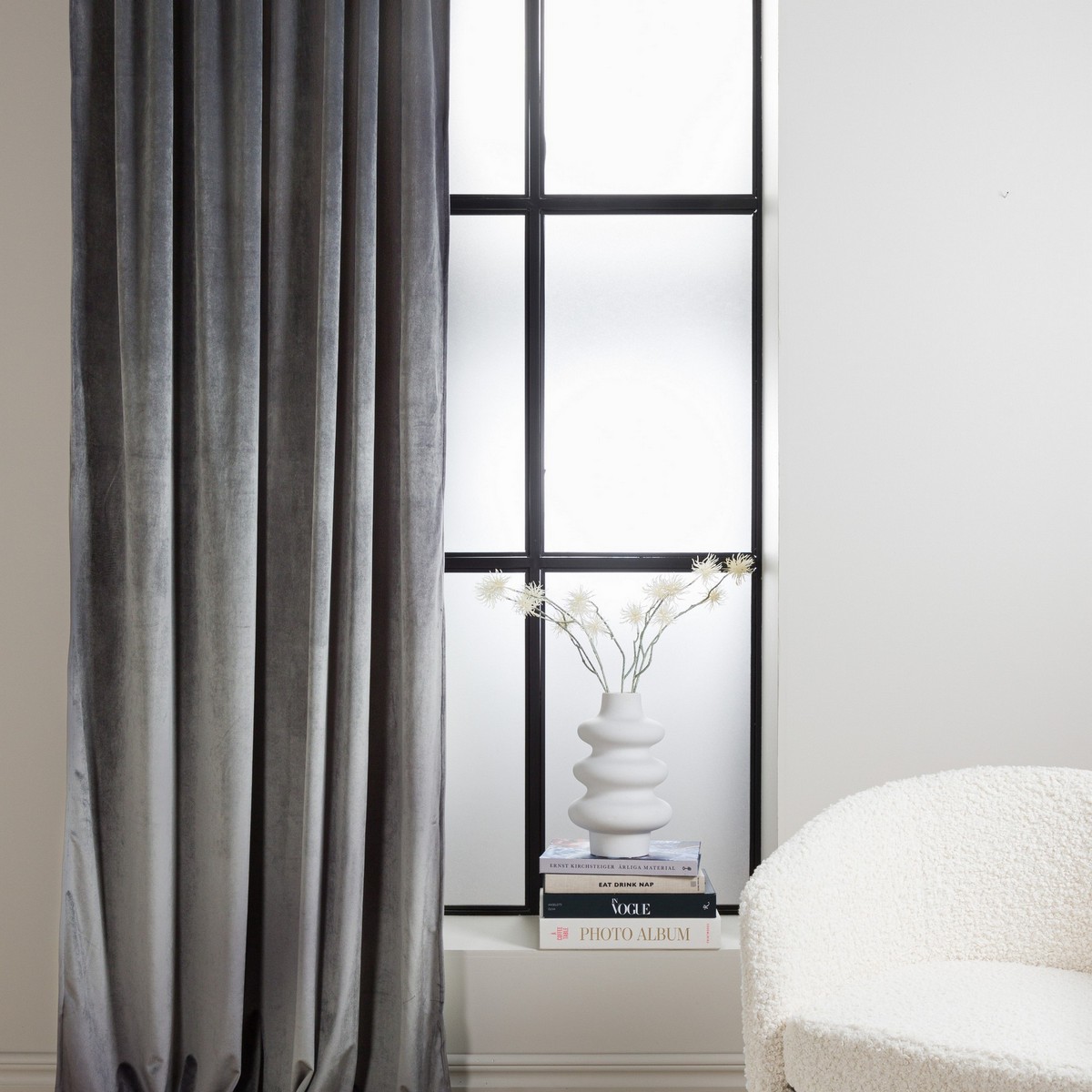 Mary Curtain Polyester/velvet - 2-pack - Grey / - 135*250 Grå