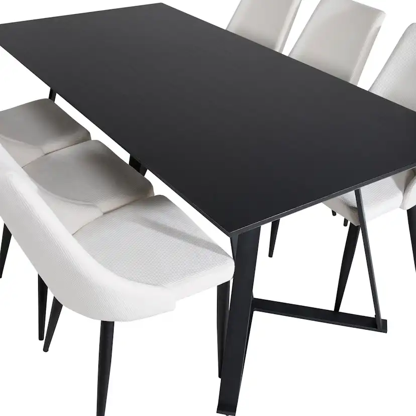 Marina Table - Black top /Leone Chair - Beige / Black_6 Svart/Beige