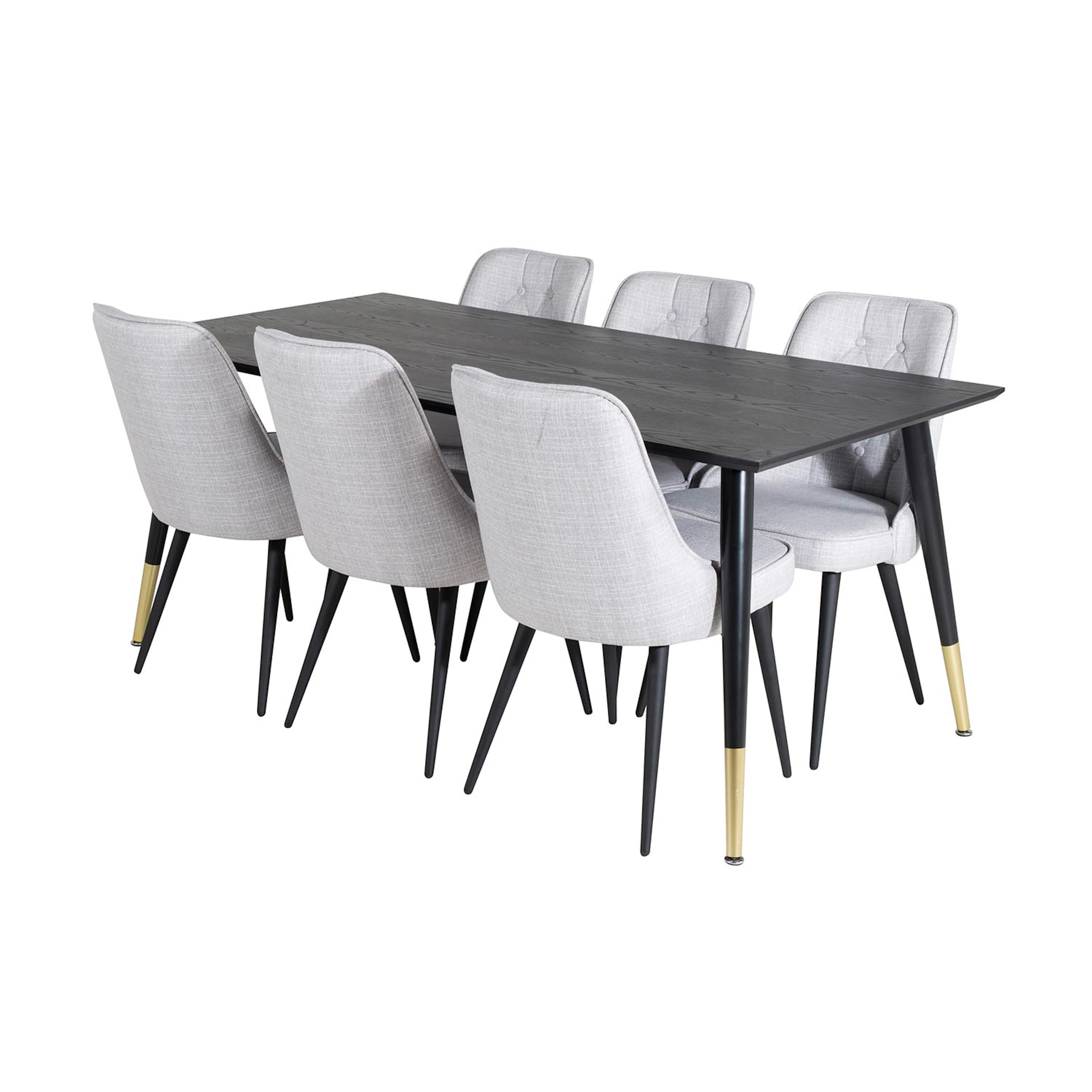 DippTable-Black/Black Brass+Velvet Chair-Light Grey_6 Svart/Mässing/Ljusgrå