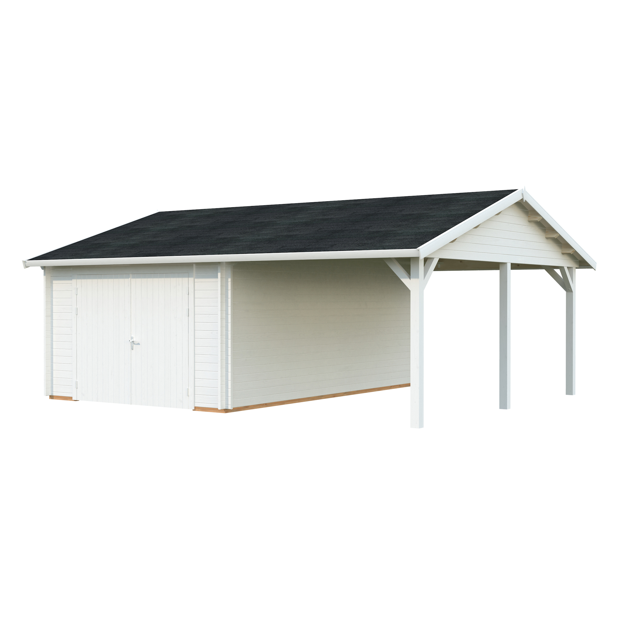 Roger 19,0+16,2 m2 with wooden gate PNT9016W2 Målad vit RAL9016