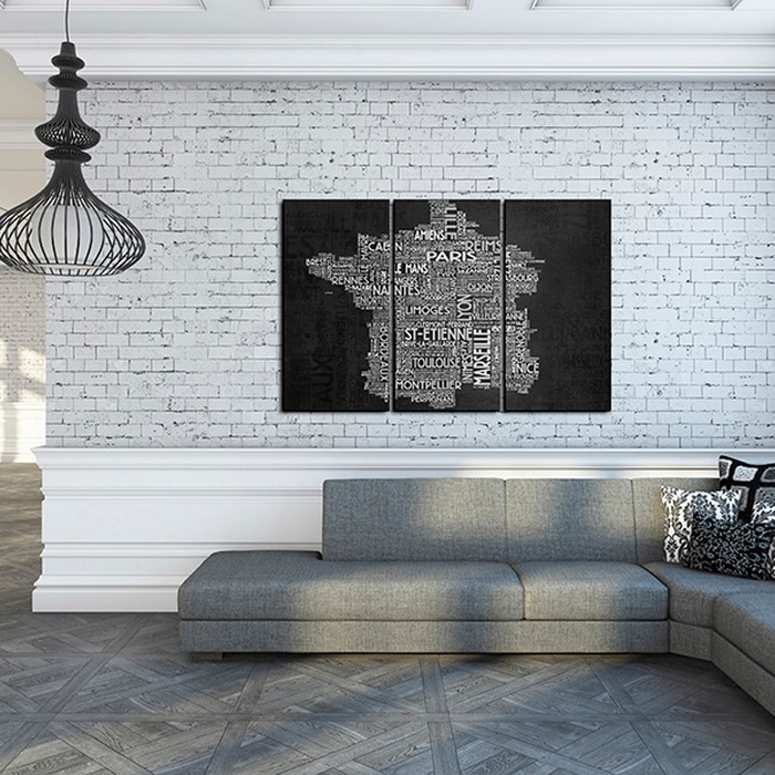 Tavla Arkiio Text Map Of France On The Black Background Triptych