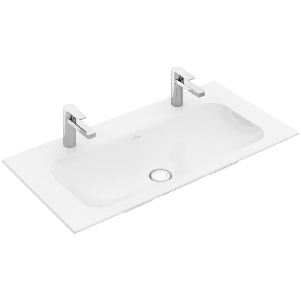 Tvättställ villeroy & Boch Finion 4164A1R1 Vit Alpin CeramicPlus, Utan Bräddavlopp, 1000 mm, för Två Enhålsblandare, Med Bottenventil