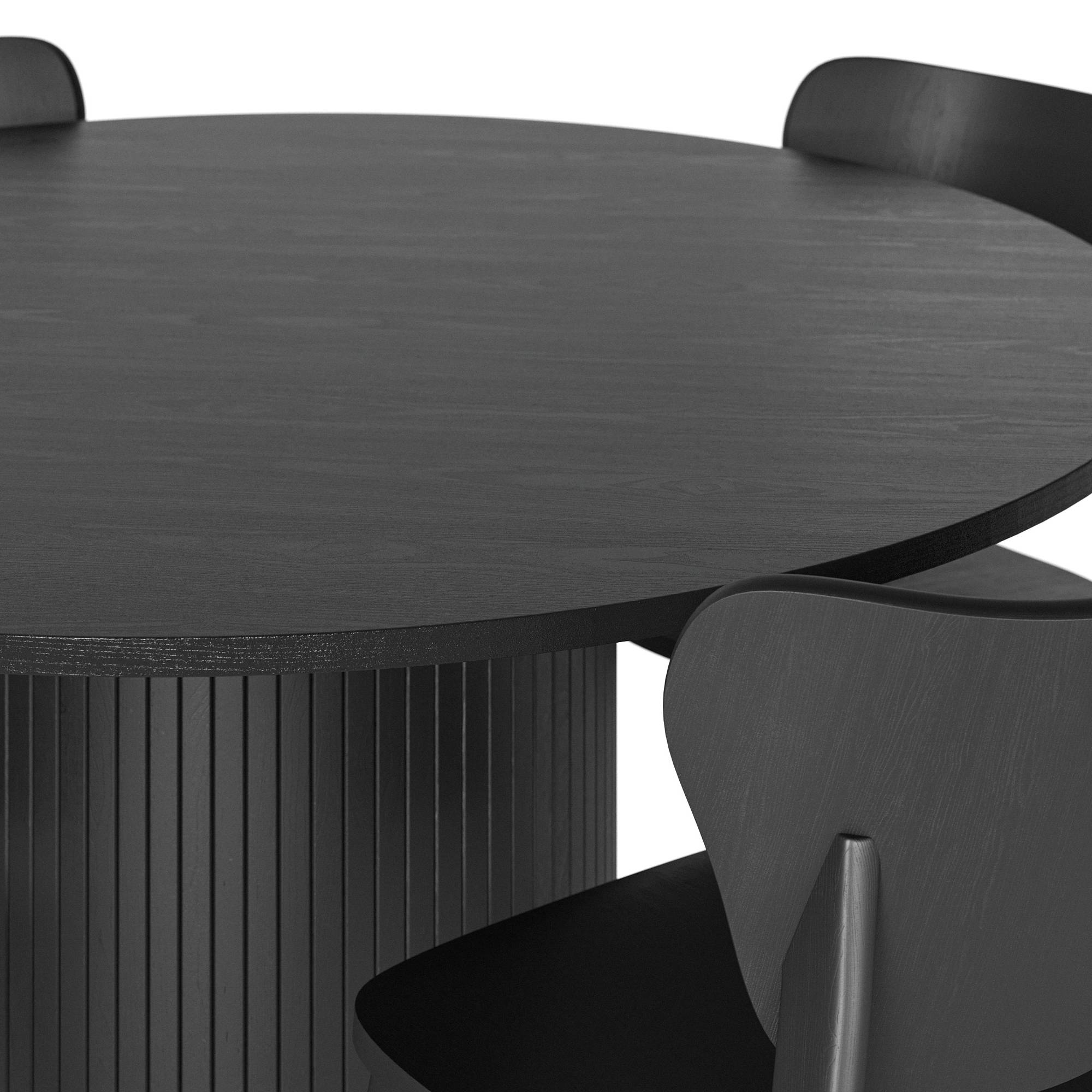 Matgrupp Bark Kopparbo Runt Matbord 130 cm med 4Jerup Matstol Bark Svart