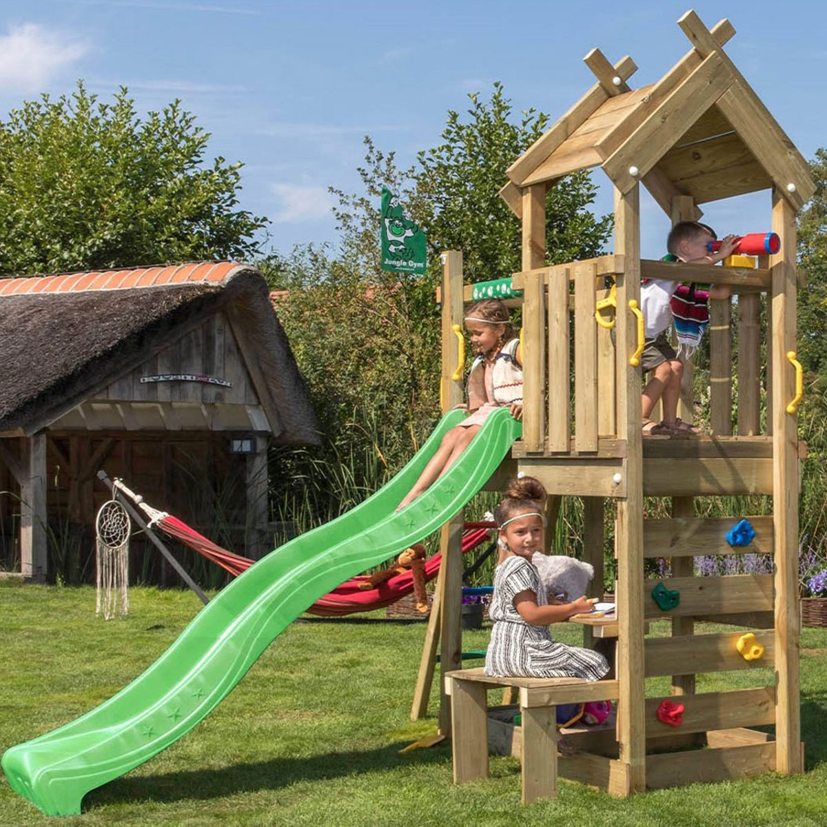 Jungle Gym Teepee lektorn komplett inkl. grön rutschkana Grön