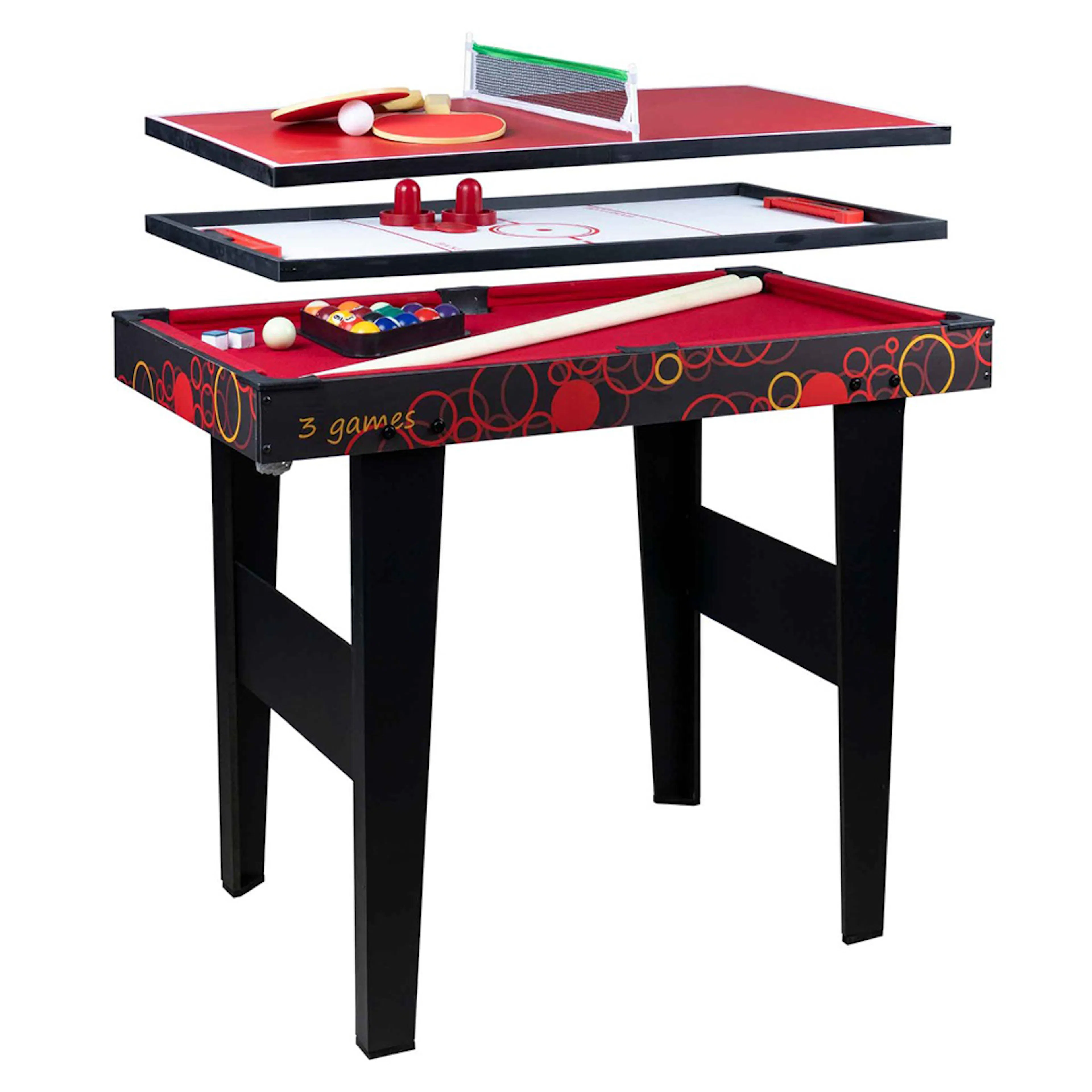 Kombinationsbord ProSport 3-in-1 Spelbord med Airhockey, Bordtennis & Biljard