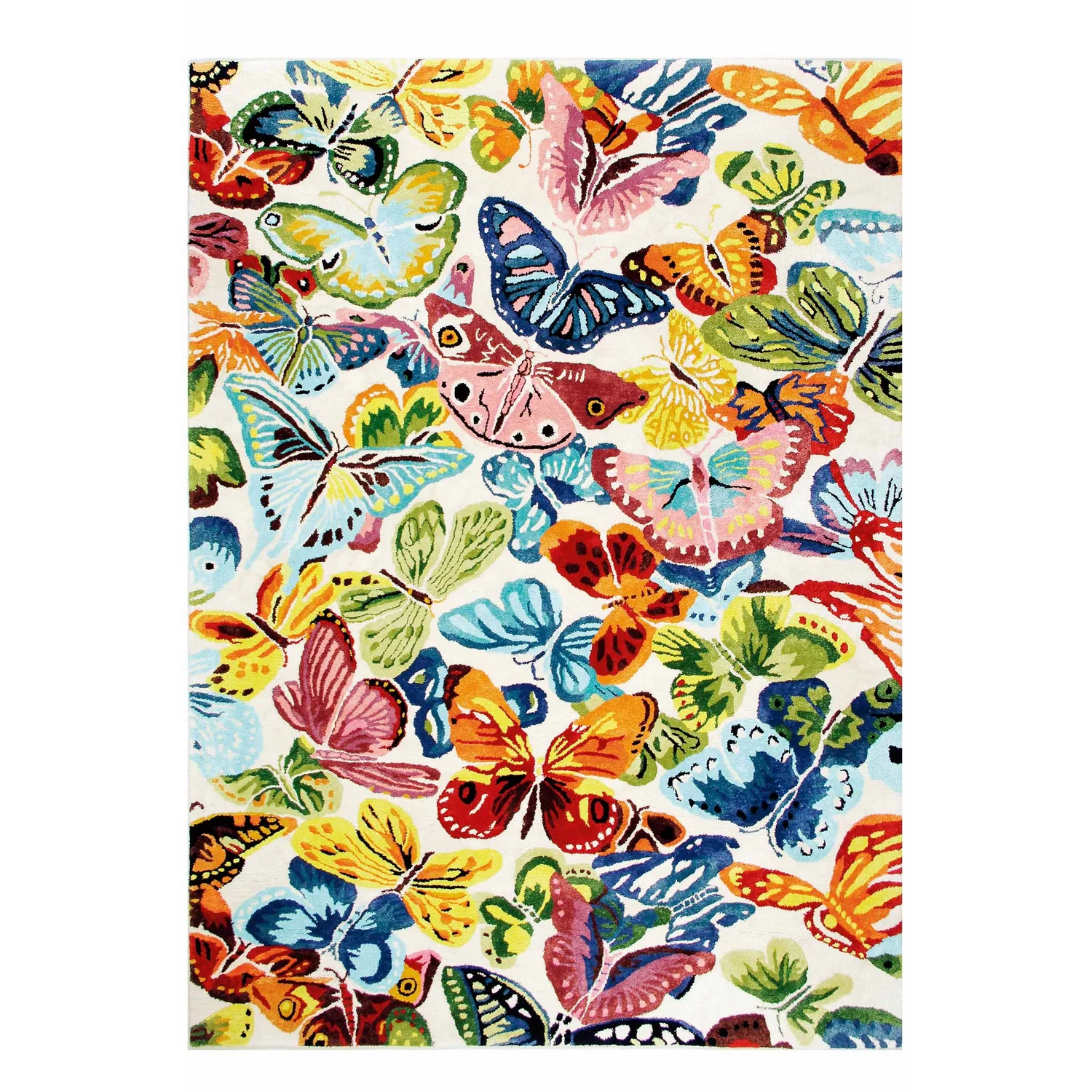 Matta BUTTERFLIES 0, vit 160/230 Flerfärgad/Vit, 160x230 cm