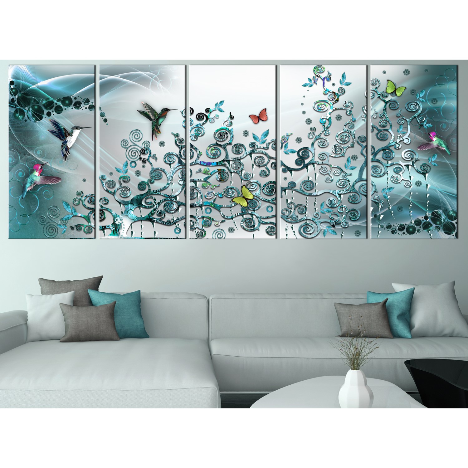 Tavla Arkiio Hummingbirds Dance 5 delar Turkos