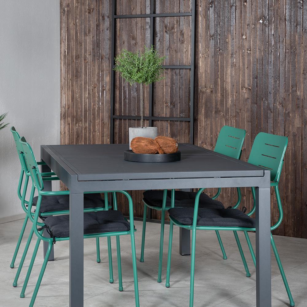 MarbellaTable160/240-NickeDiningchairw.armrest_GreenSteel4 Grön