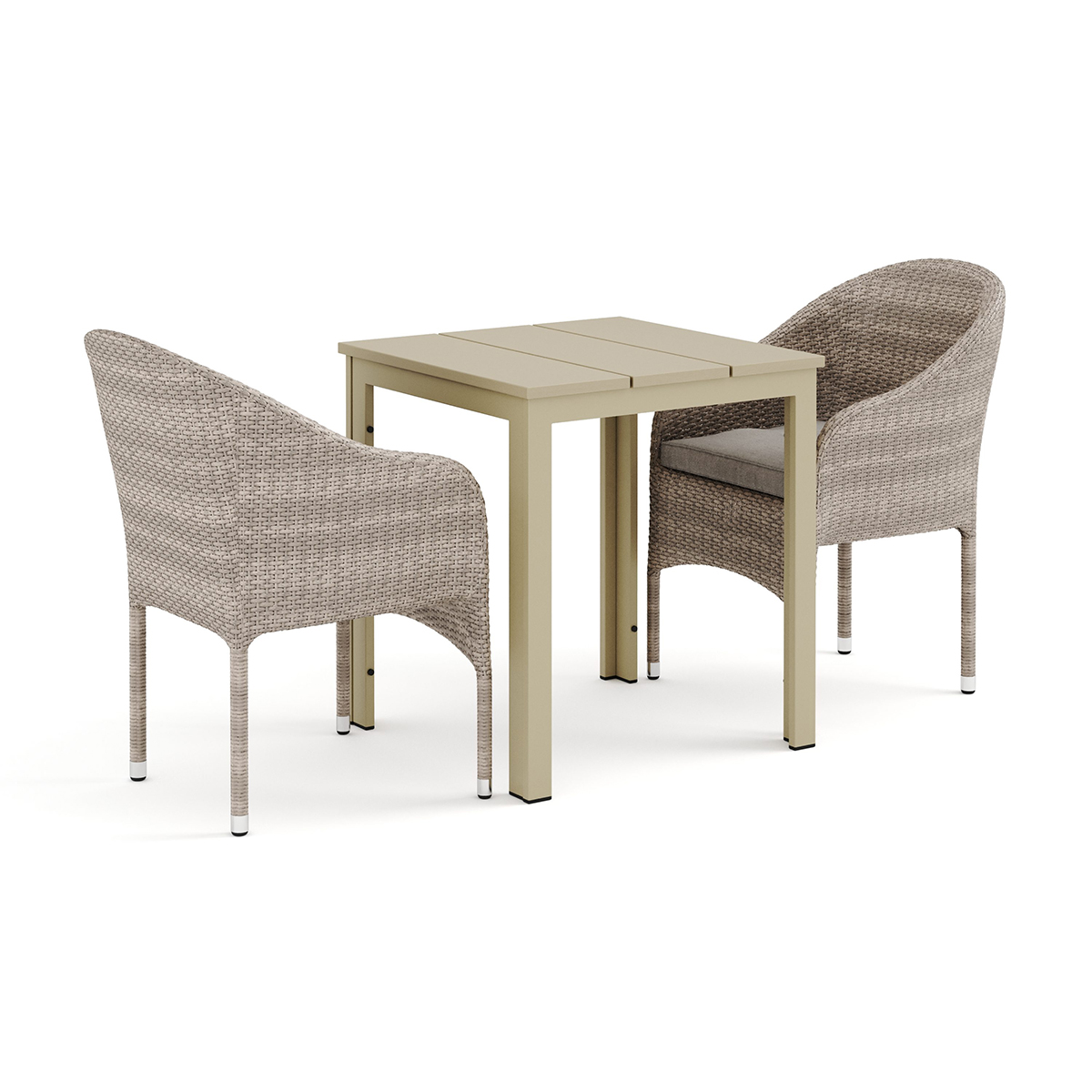 Trädgårdsgrupp Comfort Garden Tunis utomhus caféset 70x70 cm med 2 Thor fåtöljer
