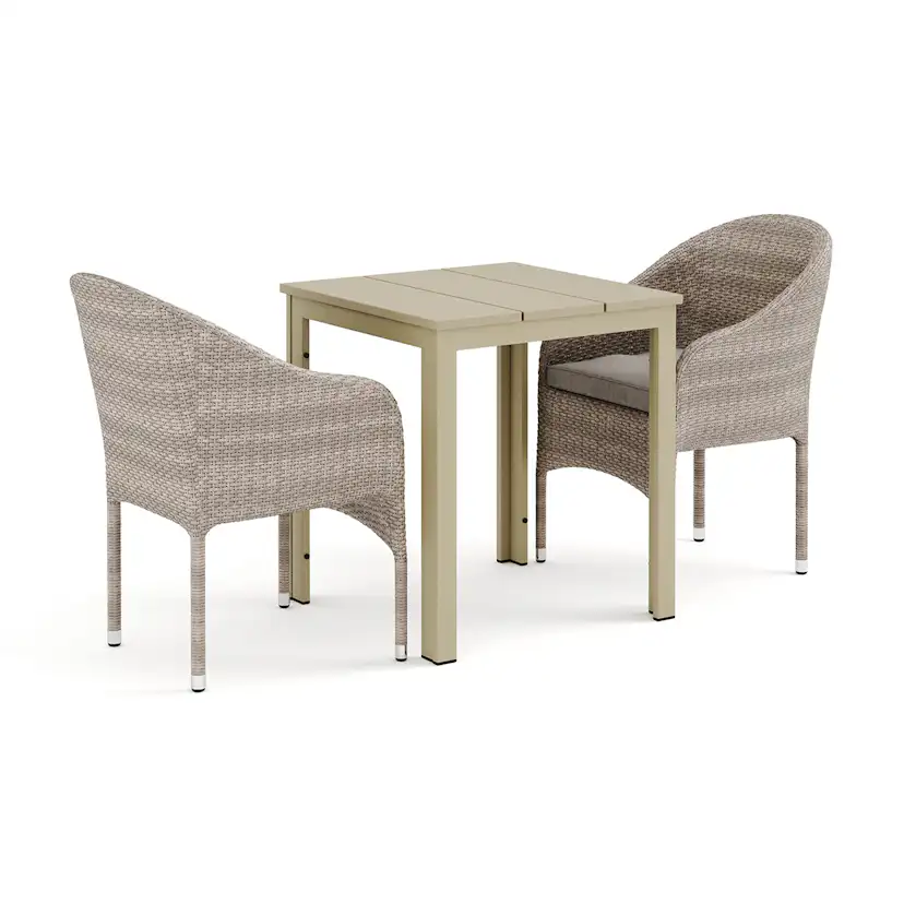 Trädgårdsgrupp Comfort Garden Tunis utomhus caféset 70x70 cm med 2 Thor fåtöljer