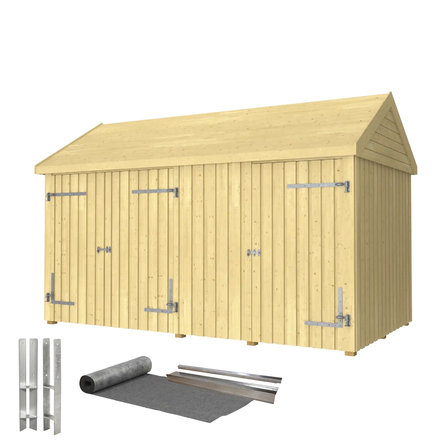 Classic Multi Trädgårdshus 10 m² - 2 moduler med enkel- och Med takpapp, aluminiumslister och H-stolpfötter