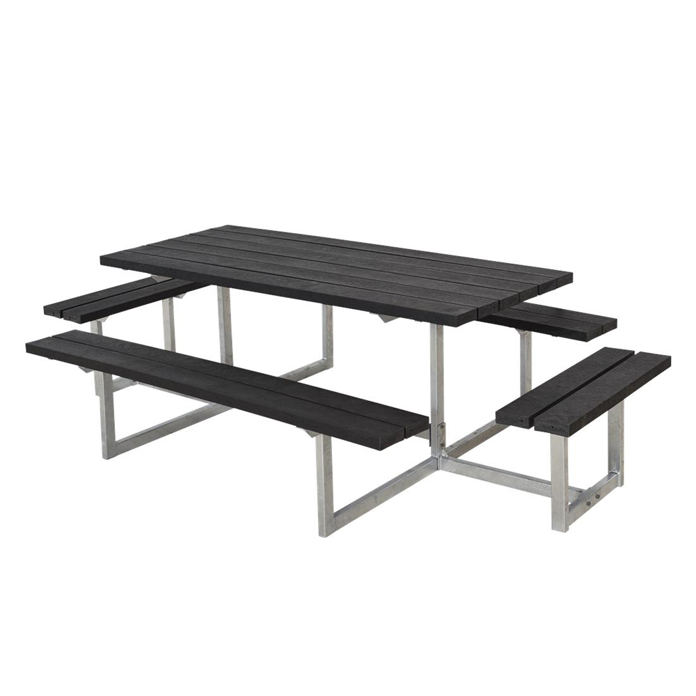 Picknickbord PLUS Basic med Extra Sittplatser Svart Plast Utomhus