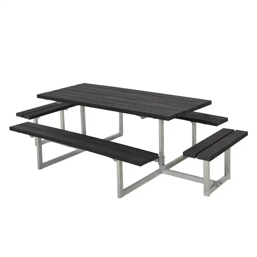 Picknickbord PLUS Basic med Extra Sittplatser Svart Plast Utomhus