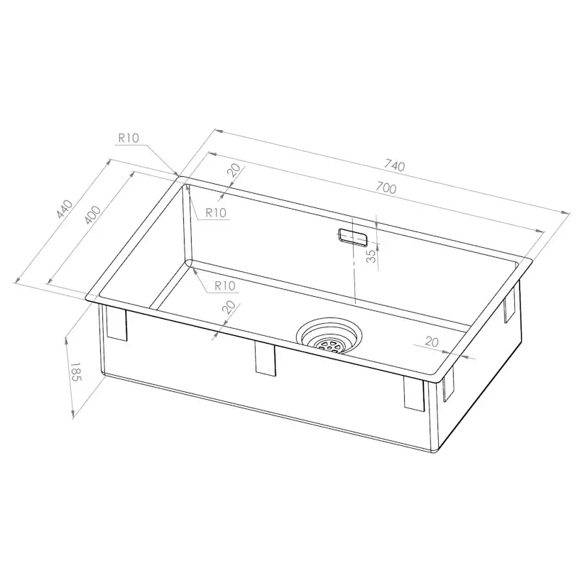 Enkelvask Strand Stainless SOLID med clips PVD Gun Metal