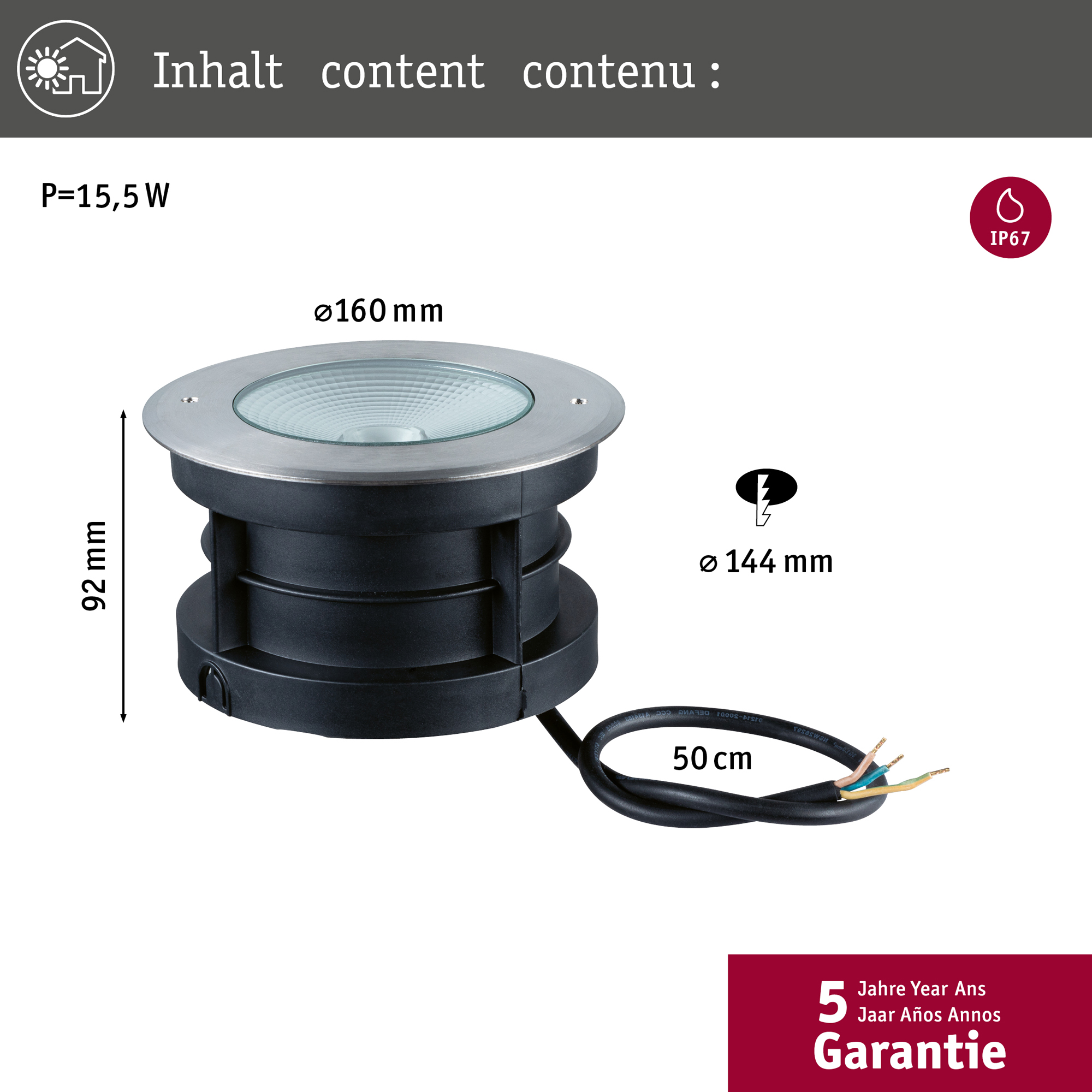 LED Infälld Markbelysning Paulmann Vanea Seawater Resistant IP67 230V Diameter: 160 mm