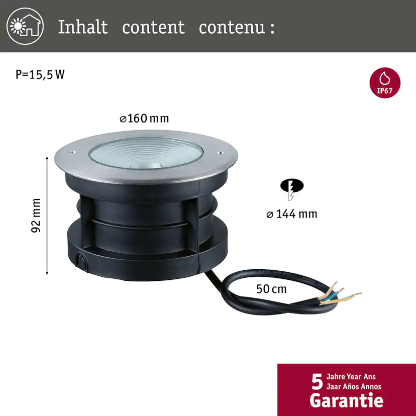 LED Infälld Markbelysning Paulmann Vanea Seawater Resistant IP67 230V Diameter: 160 mm