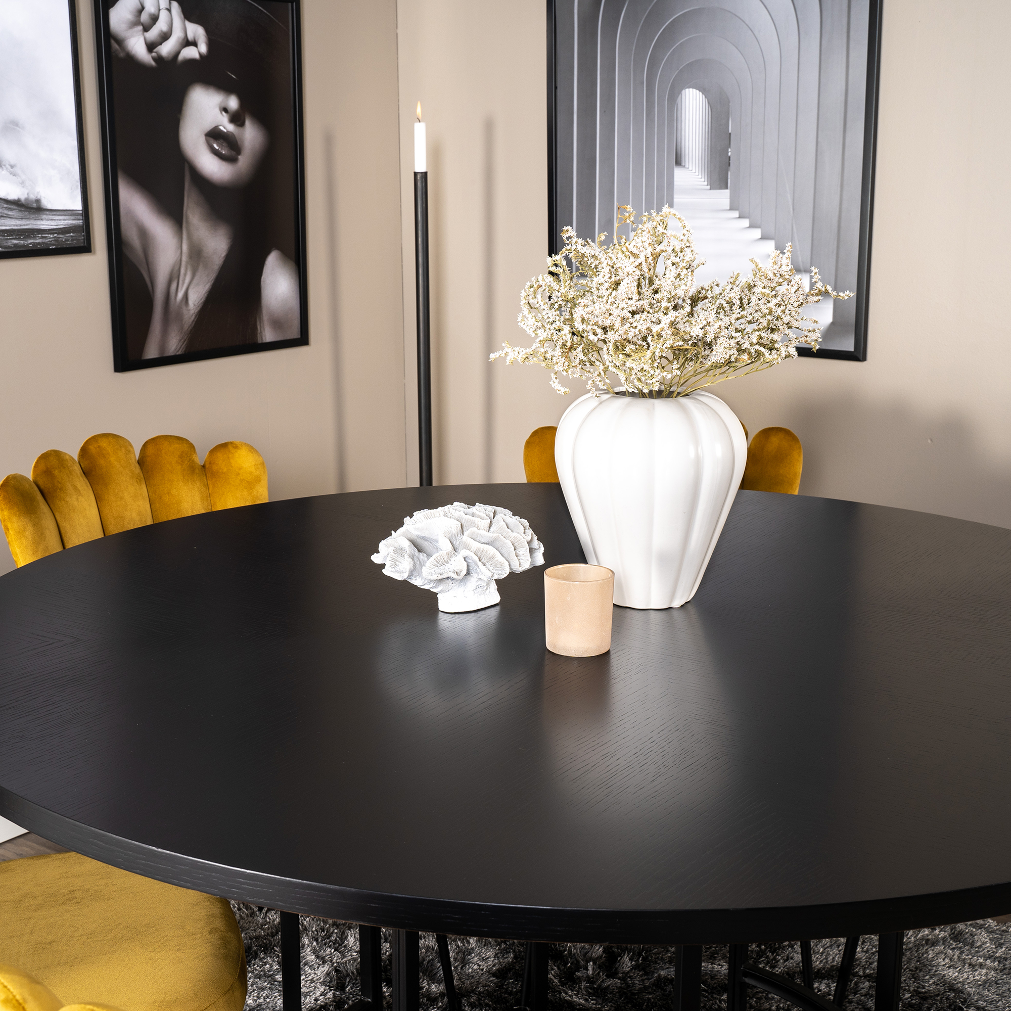 Matgrupp Venture Home Copenhagen med 6 Limhamn Light Guld Stolar