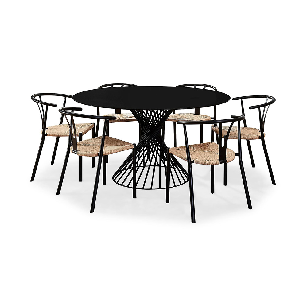 Iggy Matgrupp 140 cm Rund Glas med 6 Elysia Matstolar Svart