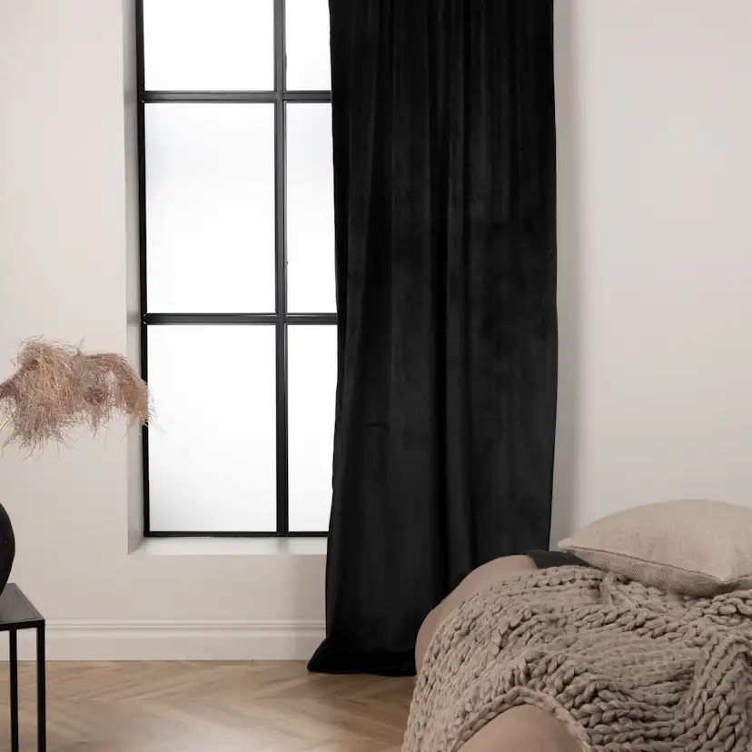 Mary Curtain Polyester/velvet - Black - 135*250 - Multi band Svart