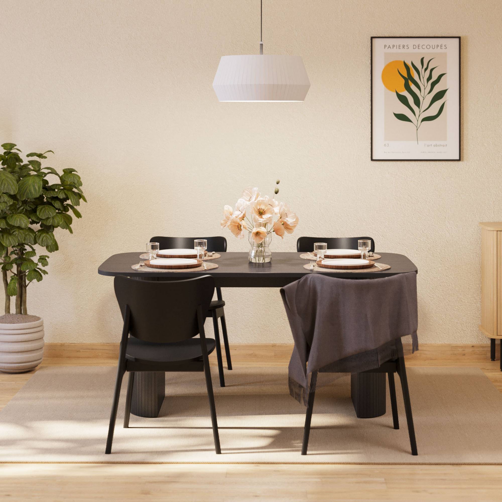 Matgrupp Bark Kopparbo Rektangulärt Matbord 160 cm med 4 Jerup Matstol