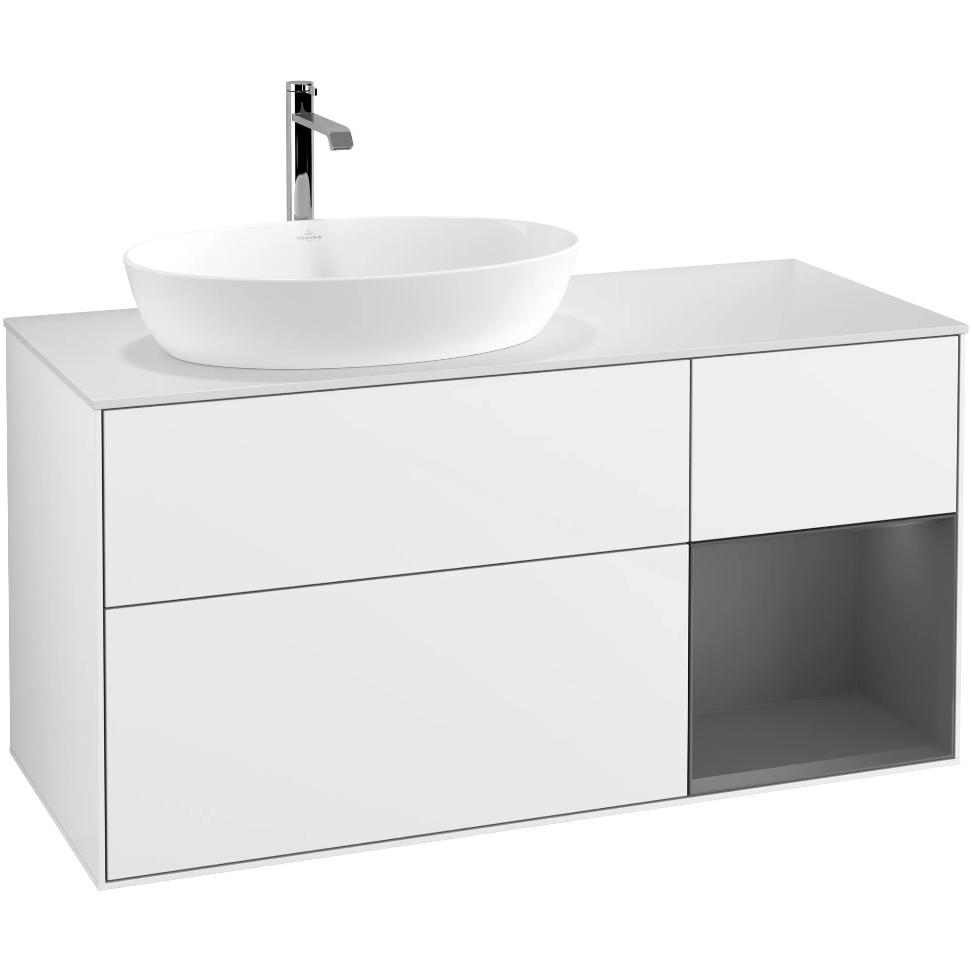 Tvättställsskåp Villeroy & Boch Finion med 3 Lådor Hylla och Bänkskiva för Ocentrerat Tvättställ från Artis & Collaro