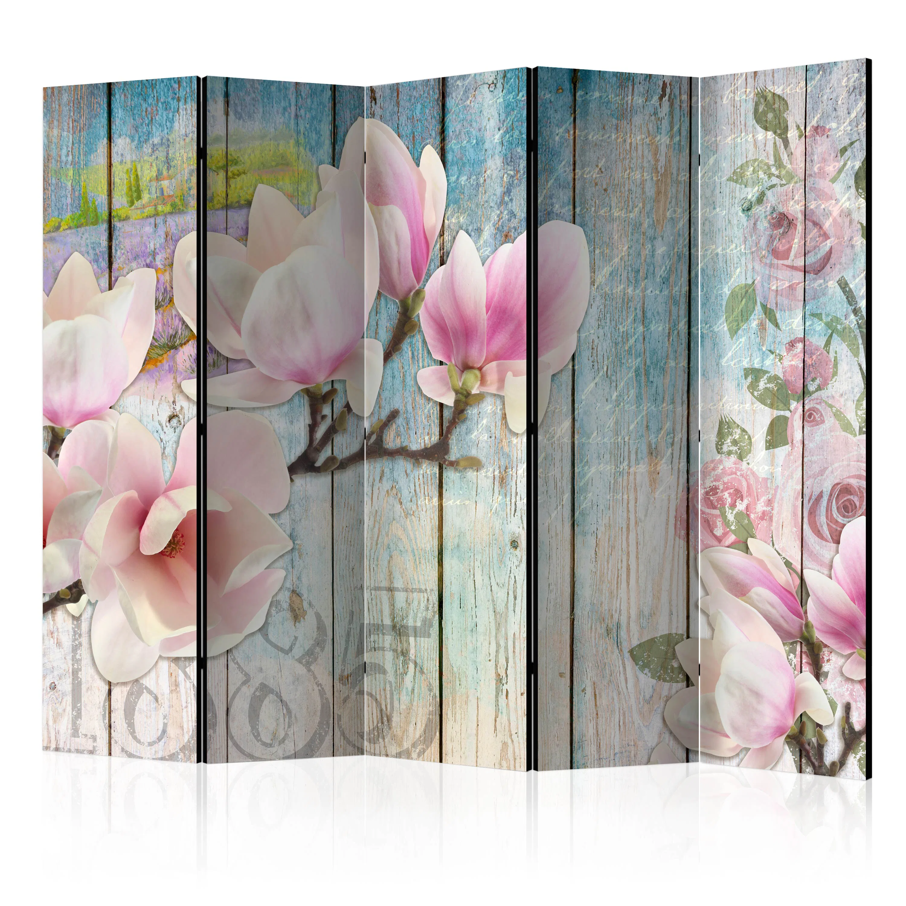 Rumsavdelare Skärmvägg Arkiio Pink Flowers on Wood II 225x172 cm