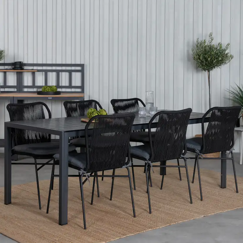 Matgrupp Venture Home Bront med 6 Jefferson Stapelbara Matstolar