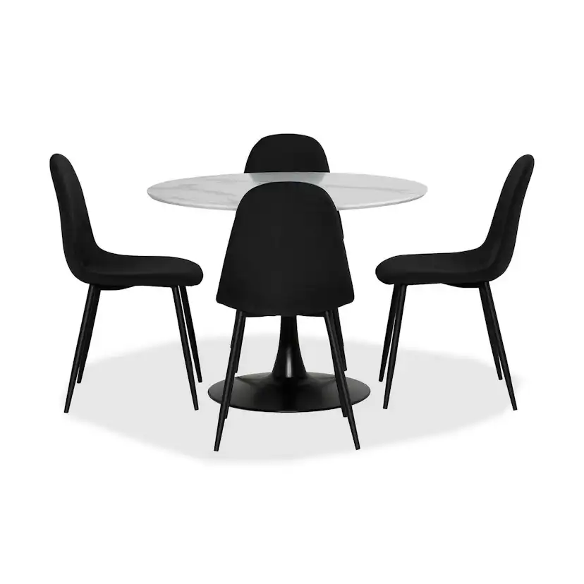 Matgrupp Basic Home Caitly Runt Matbord 100 cm Svart Bas med 4 Nibe Matstol