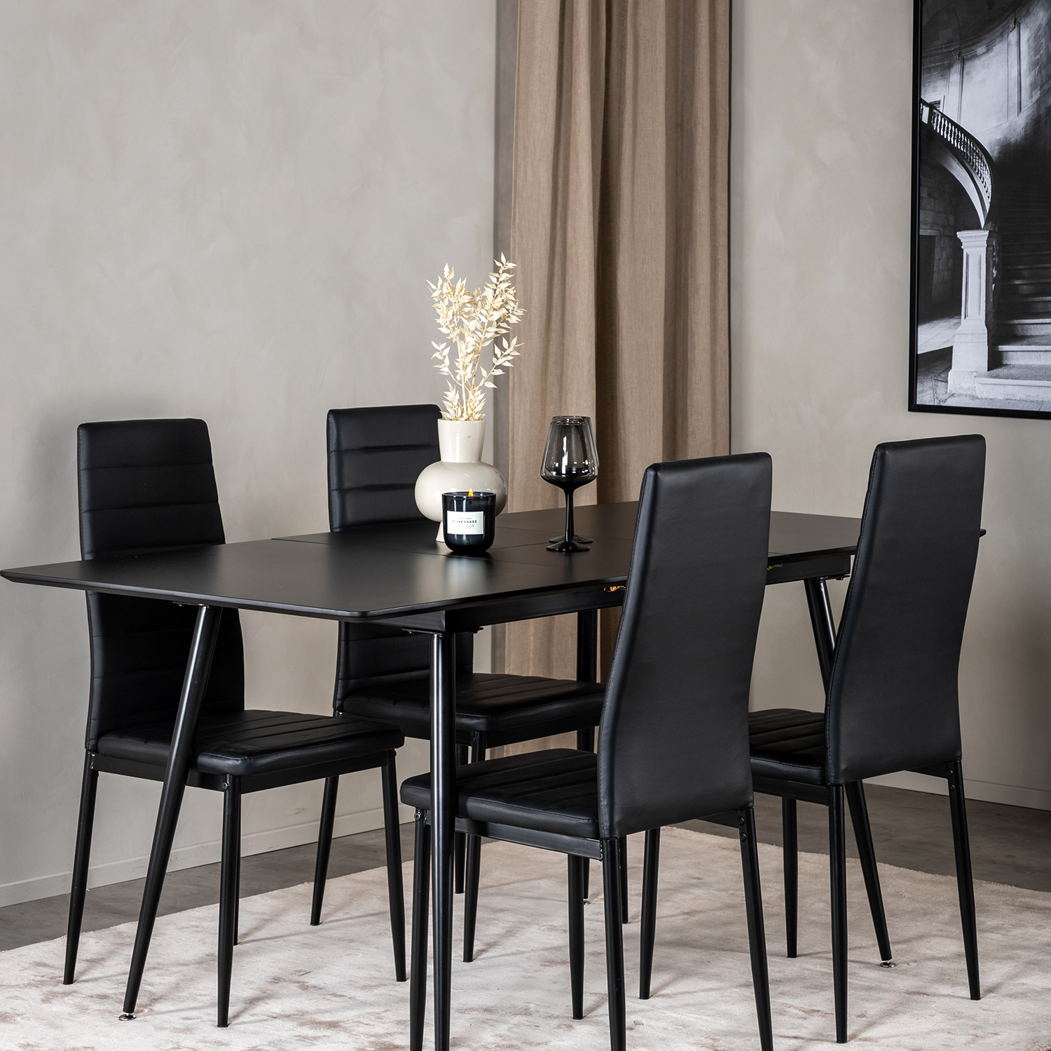 Matgrupp Venture Home Silvia med Iläggsskiva och 4 Sly Stolar