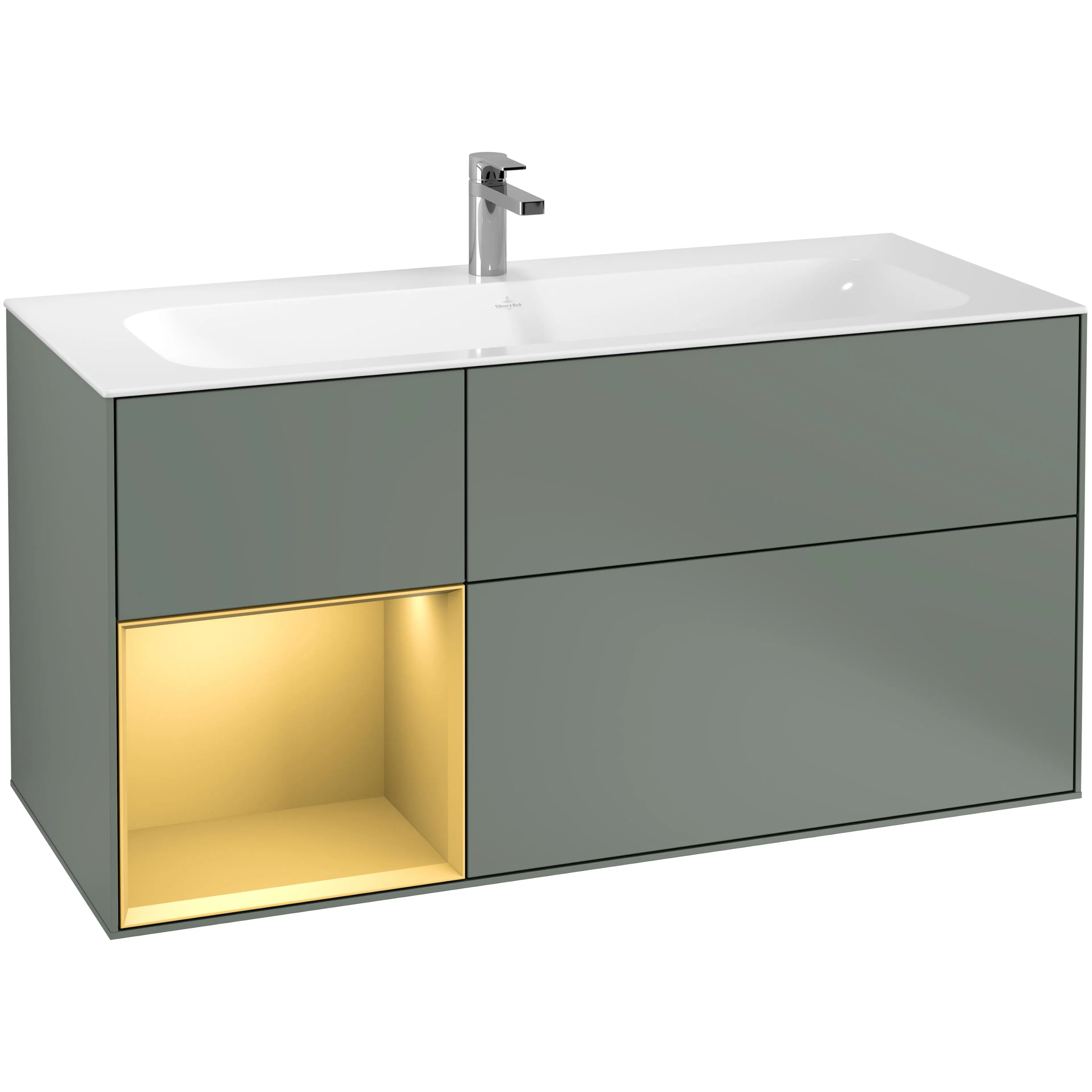 Tvättställsskåp Villeroy & Boch Finion F060HFGM Oliv Mattlack/Guld Mattlack, Lucka Vänster