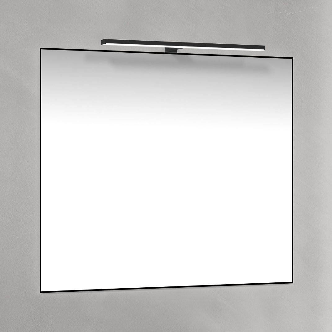 Spegel 80x70 Svart Ram Svart T-Belysning Bredd: 800 mm, Mattsvart