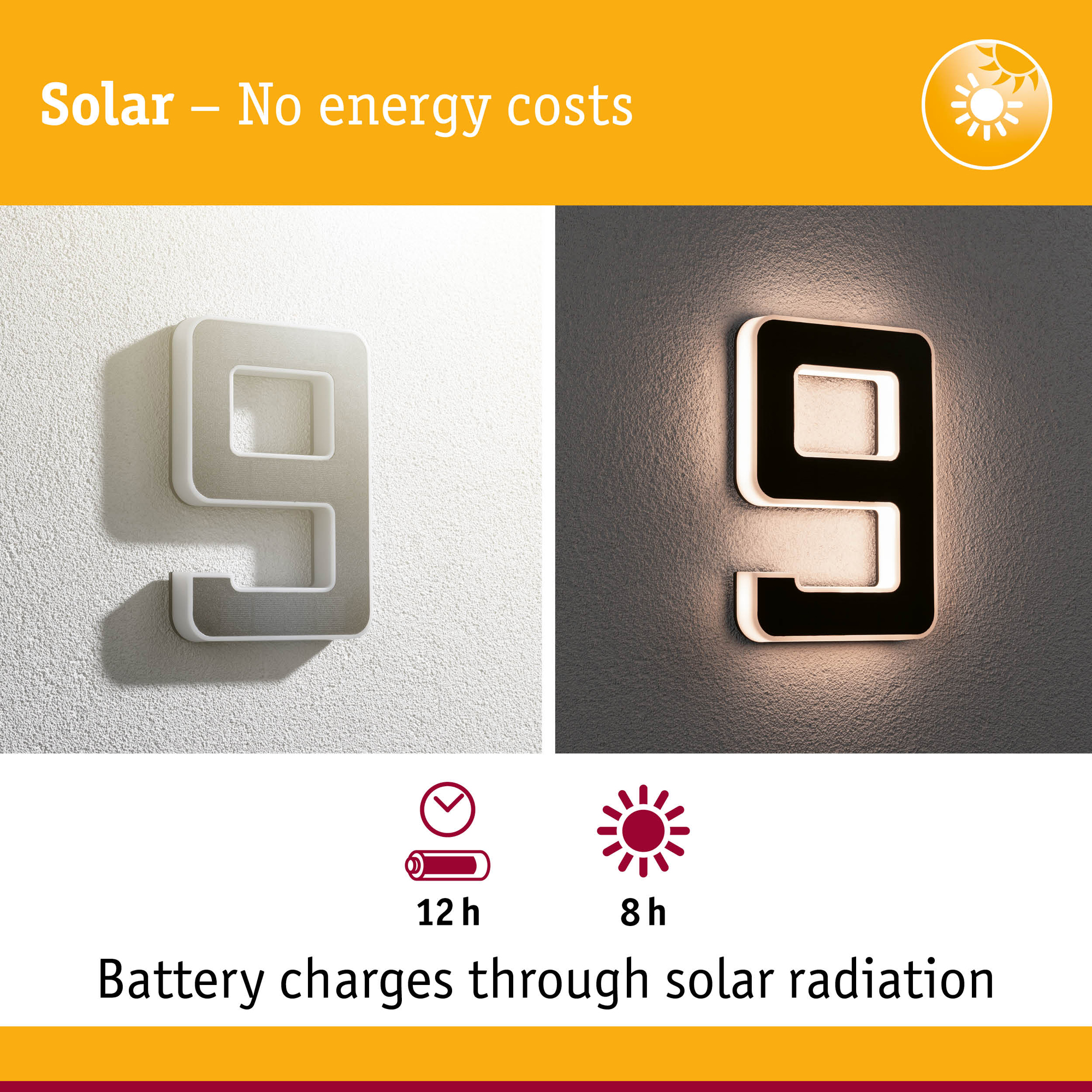 Fasadbelysning Solcell LED Paulmann Husnummer 0-9 med belysning inkl. utbytbart batteri IP44
