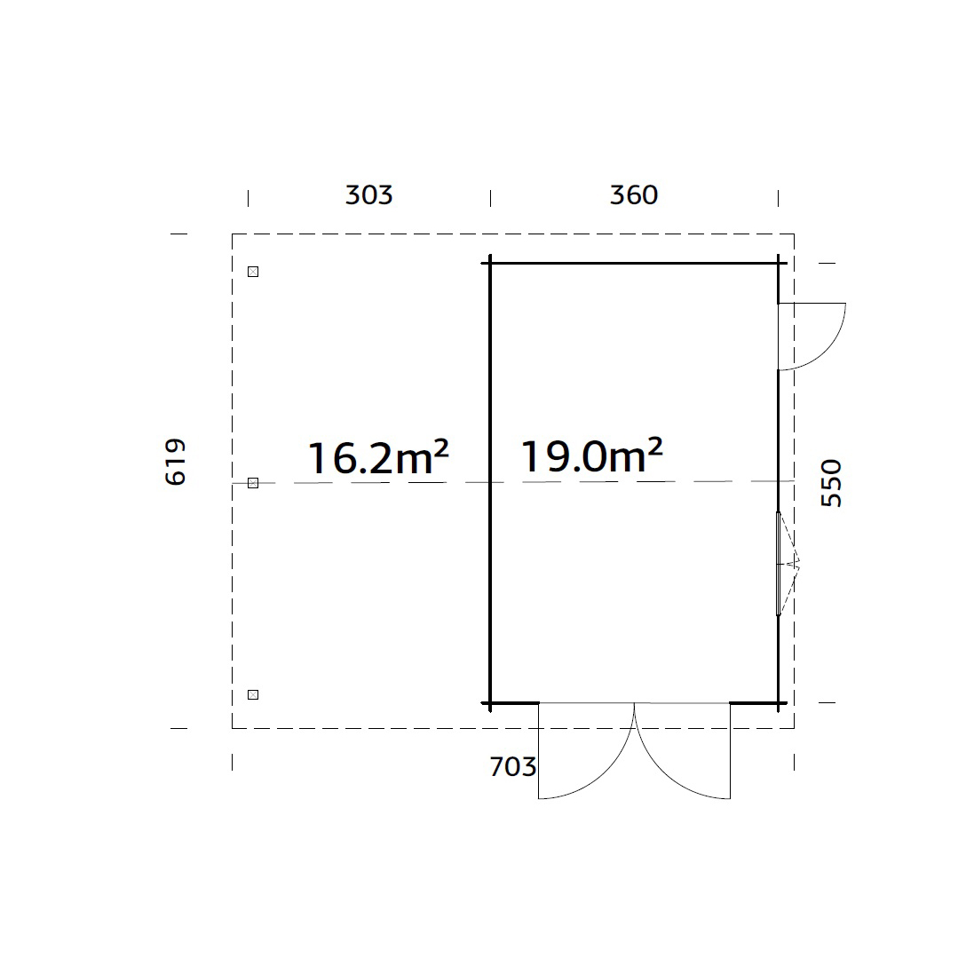 Roger 19,0+16,2 m2 with wooden gate WTDIP Impregnerad transparent