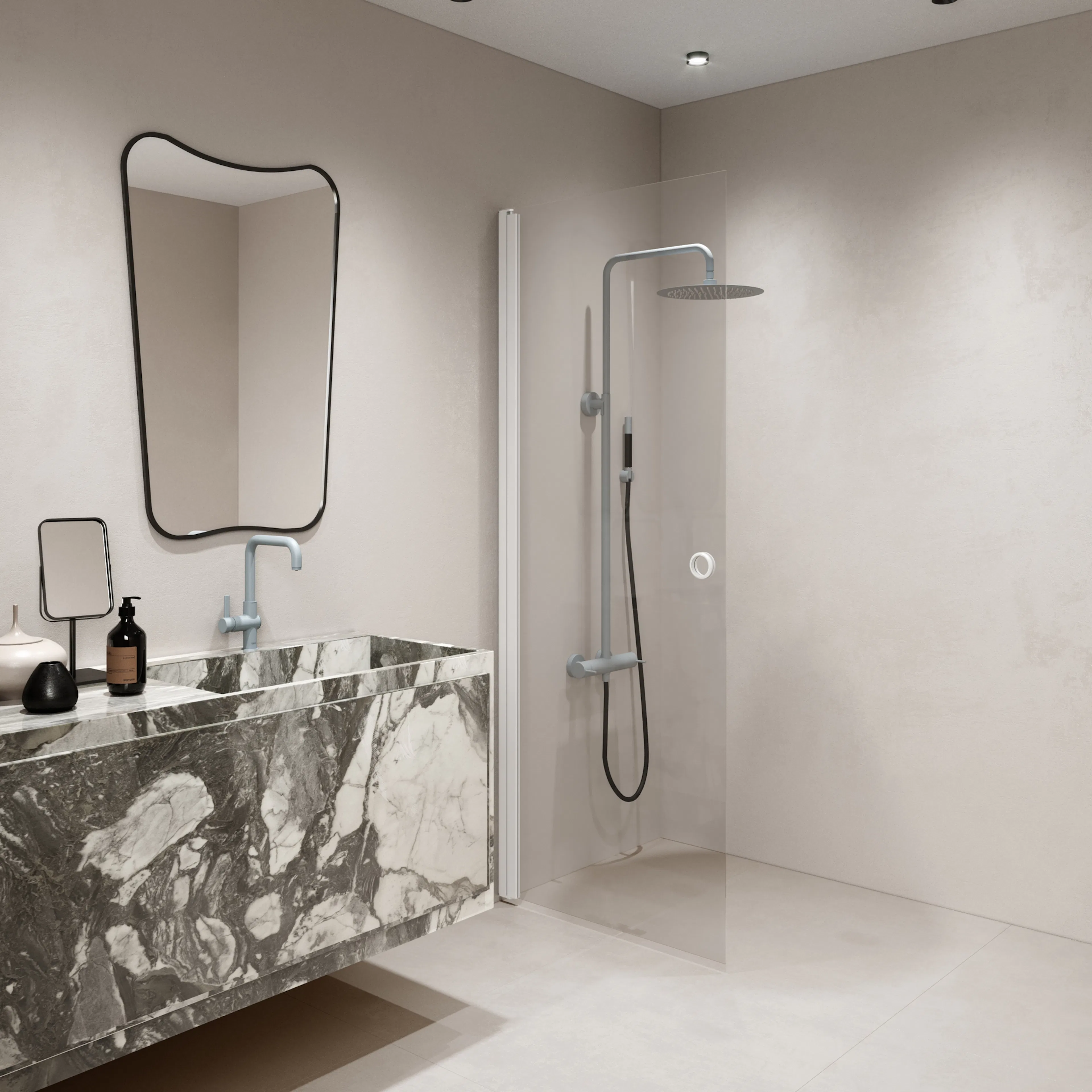 Forma 302 685x2025 mm, Klarglas, Vita Profiler