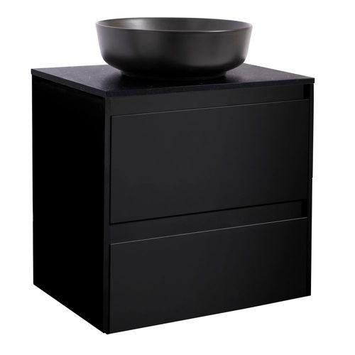 Luxor 60 Sv. Bs Sv+Ts Rund Sv Färg Tvättställsskåpet: Matt Svart, Färg Bänkskiva: Svart, Färg Tvättställ: Svart - B: 606 mm, H: 737 mm, D: 470 mm