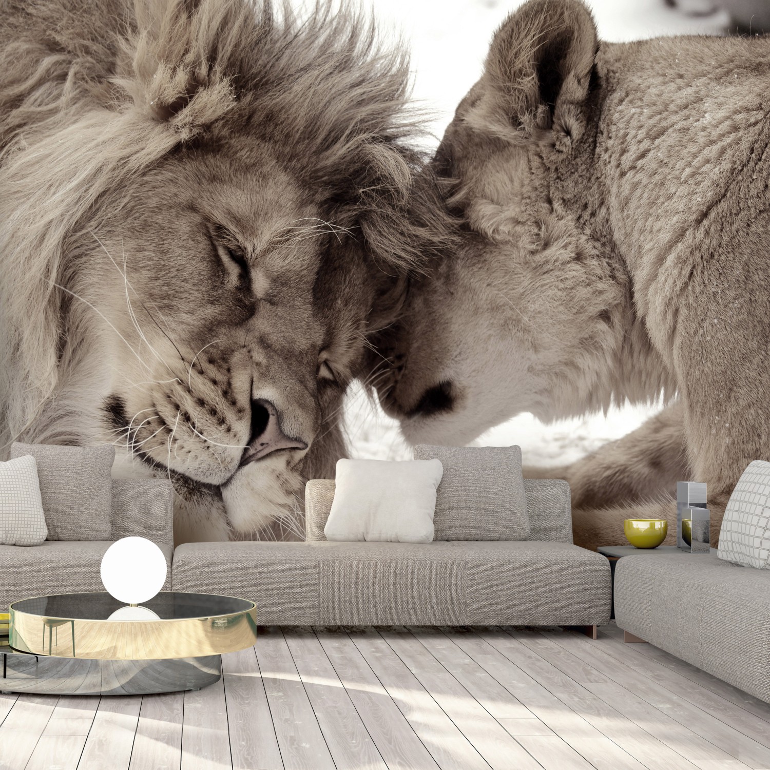Fototapet Arkiio Lion Tenderness Sepia