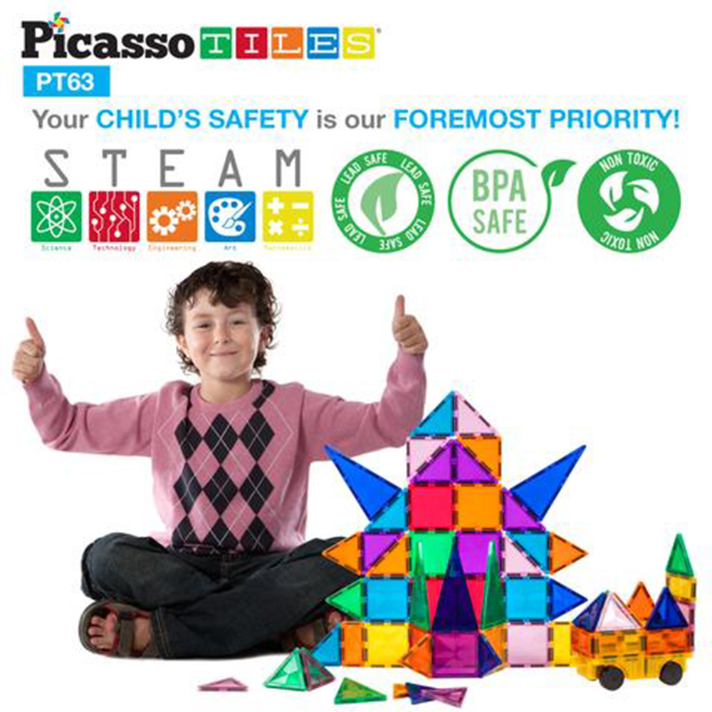Magnetplattor Picasso Tiles 63 Bitar Med Bil
