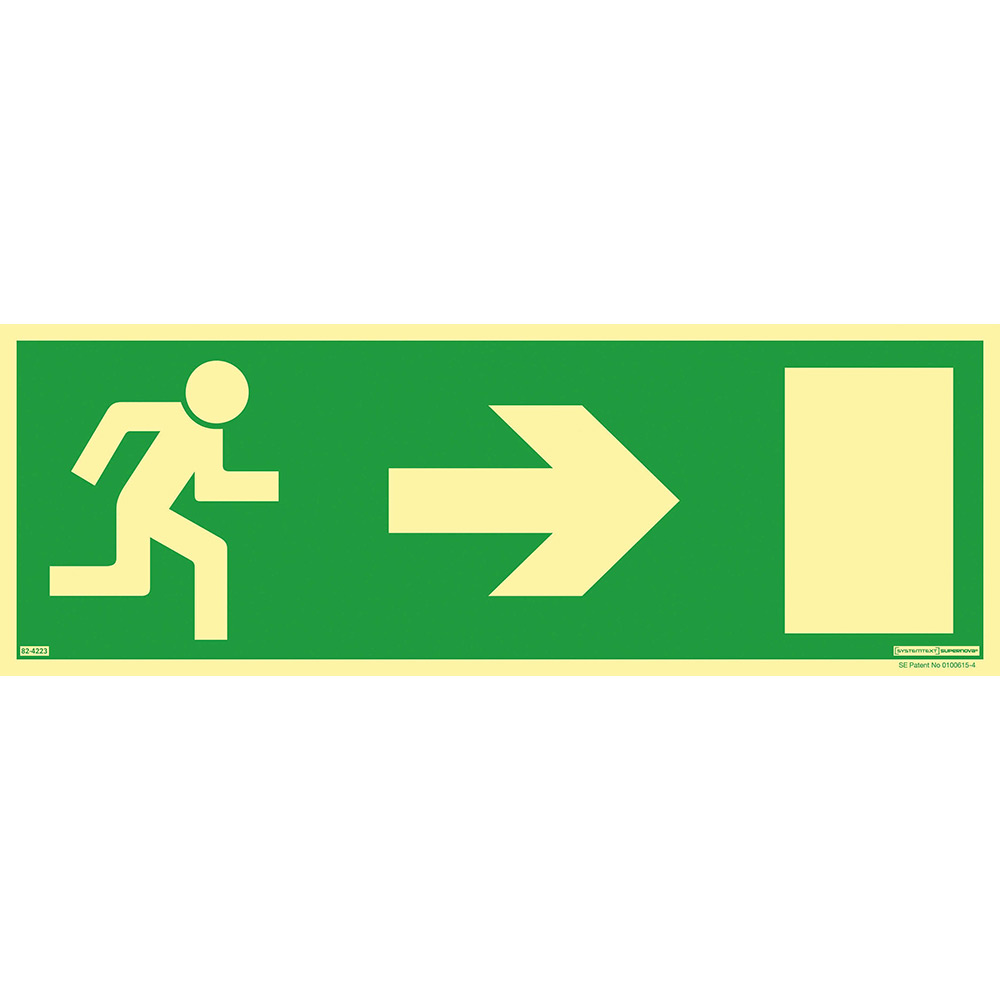 Skylt Systemtext Utrymning Pil Höger Aluminium Supernova