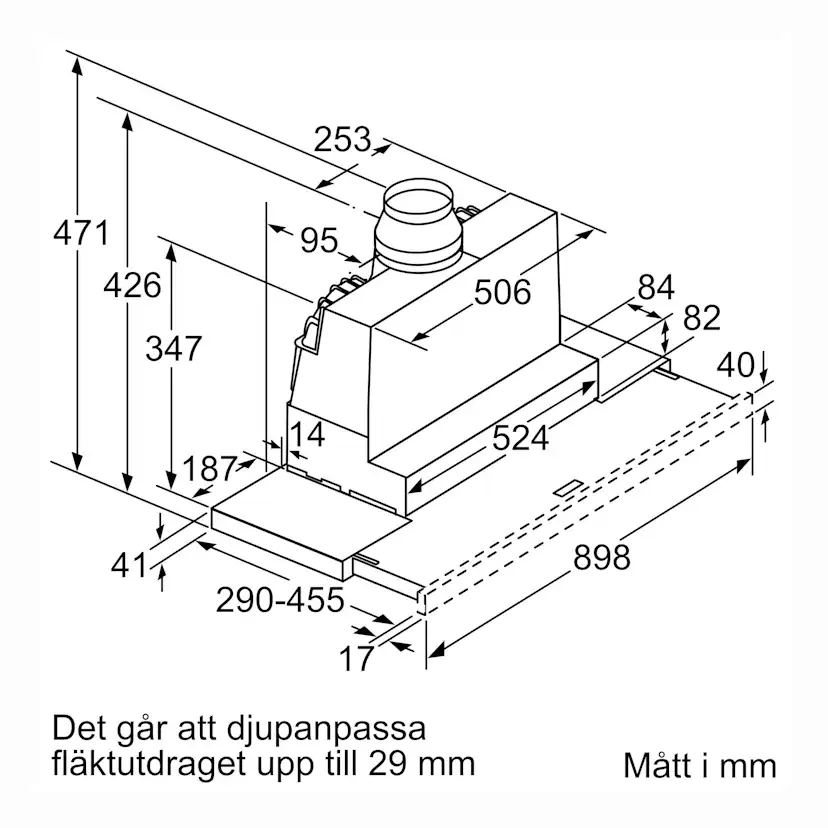 Köksfläkt Siemens LI97RB531 iQ300 Underbyggd Frånluft/Kolfilterfläkt i Rostfritt Stål